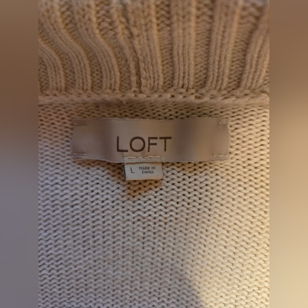 LOFT Cream Shawl Collar Belted Cardigan - Picture 6 of 11